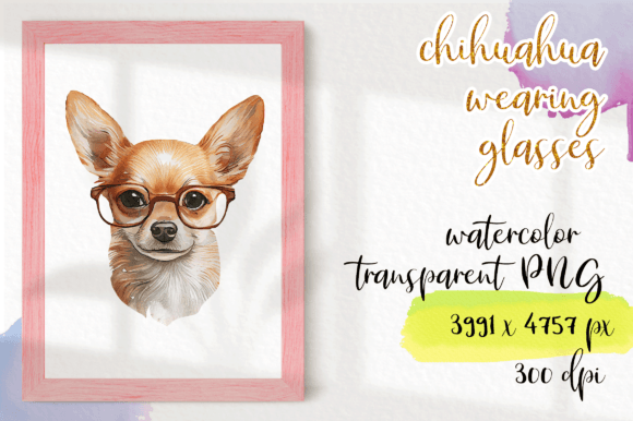 Download Chihuahua Wearing Glasses Watercolour - Premium Resources